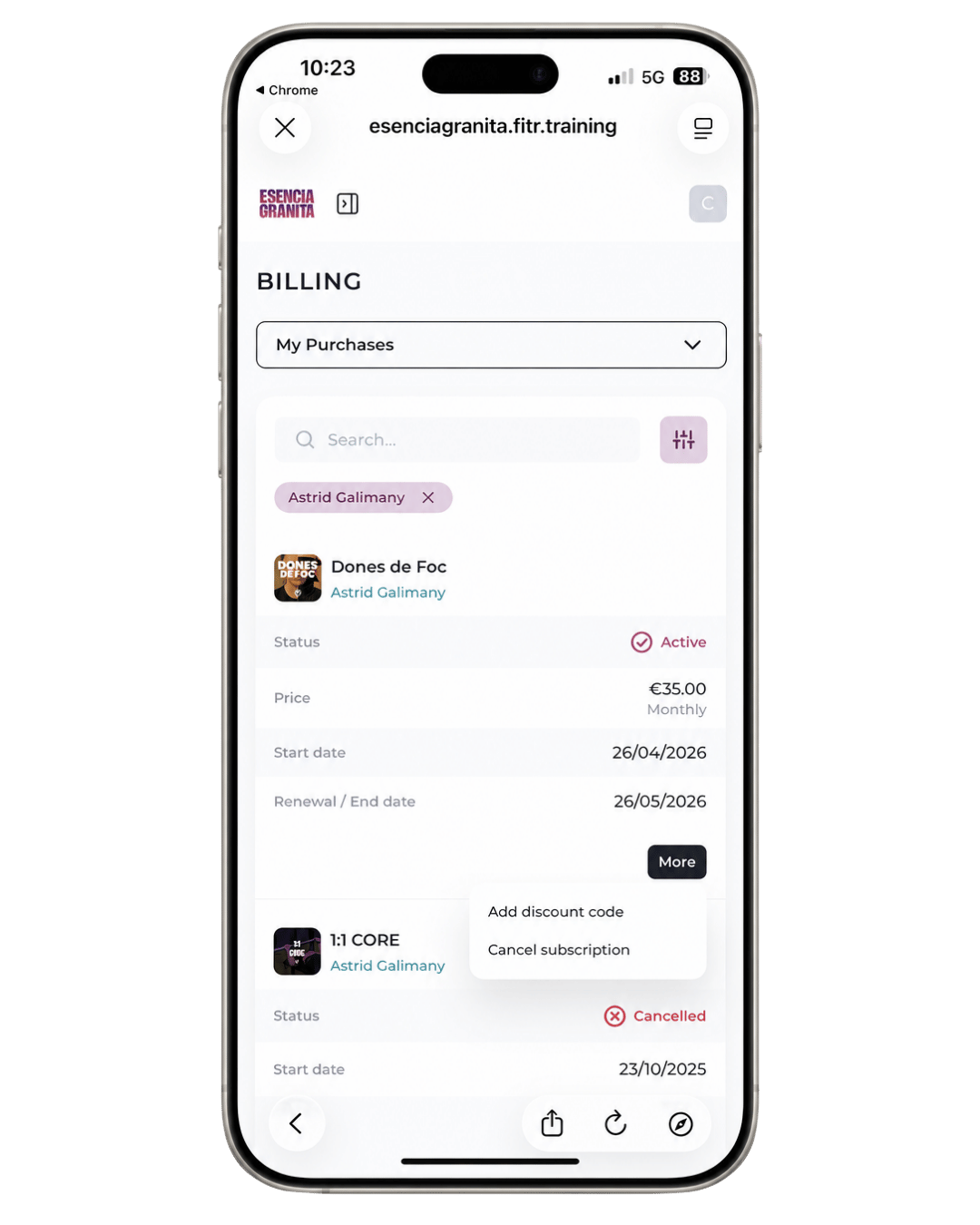 Billing i Cancel subscription a FITR