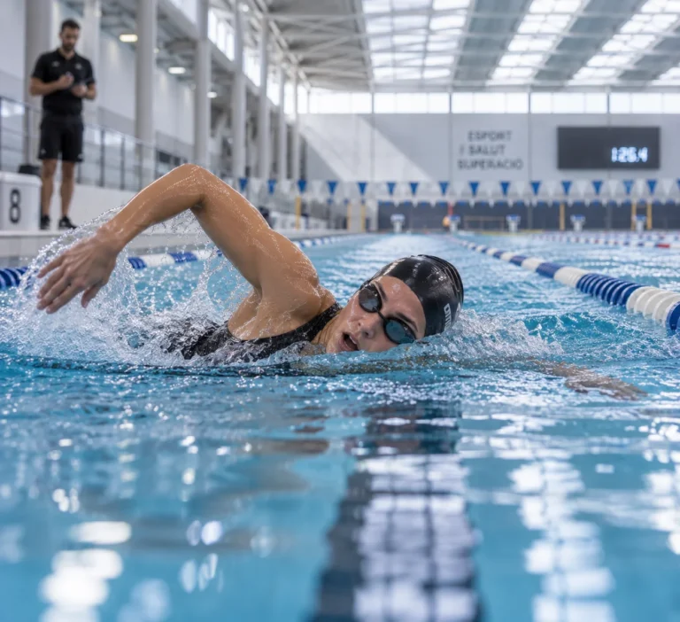 Opositora nedant els 50 metres de l'exercici aquàtic d'agents rurals